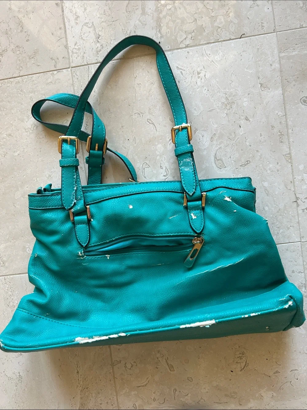 Michael Kors Teal Leather Logo Tote with Gold Medallion